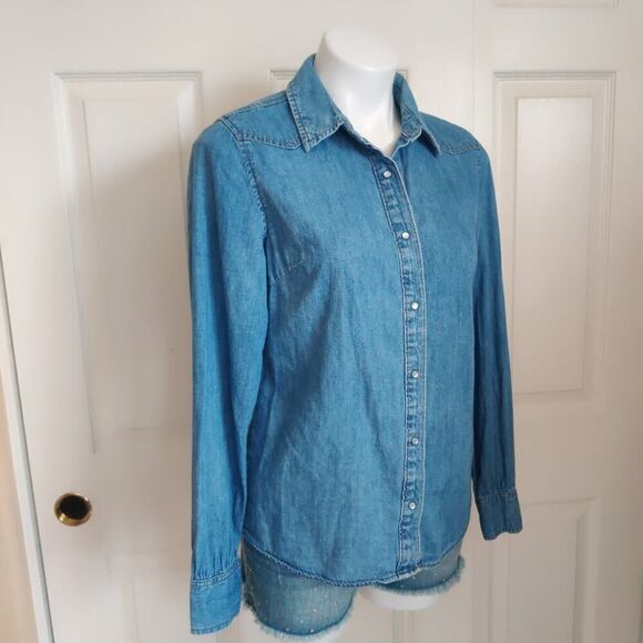 Universal Thread chambray snap button cotton shirt sz S - Picture 2 of 6